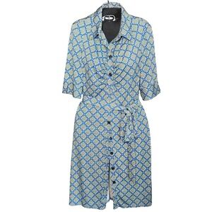 Laundry by Shelli Segal Blue Geometric Button Front Shirt Dress Midi Size 6